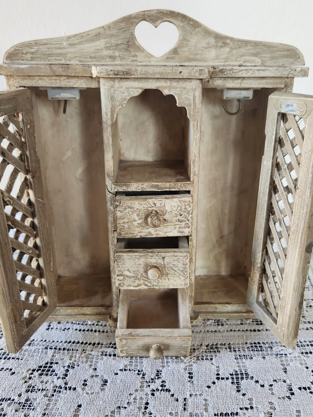 Rustic Cream Wooden Jewelry Organizer Cabinet with Drawers